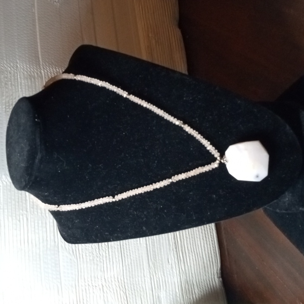 Silver Rose quartz and rainbow moonstone dangle necklace w/milky quartz pendant